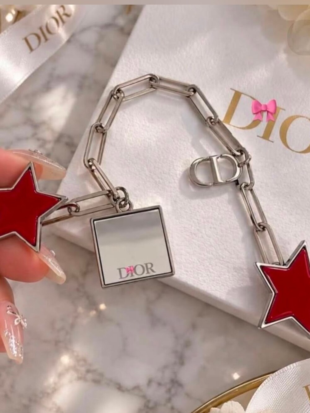 Dior Silver Chain & Red Star Phone Charm New In Box ✨️ - Picture 1 of 2